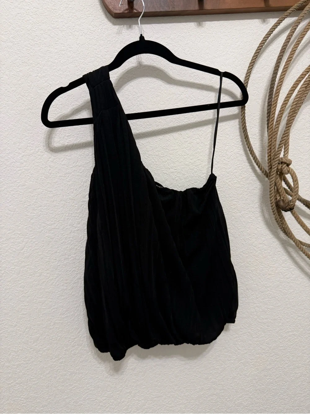 Free People Black One-Shoulder Pleated Camisole